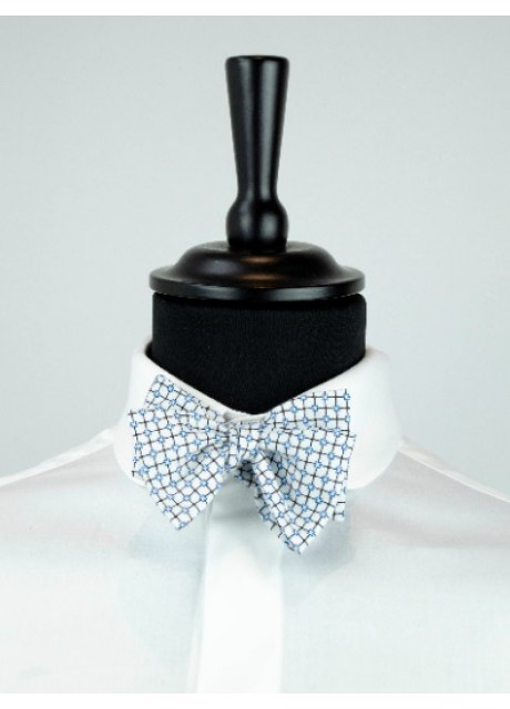 White Check Bow Tie - blue dots