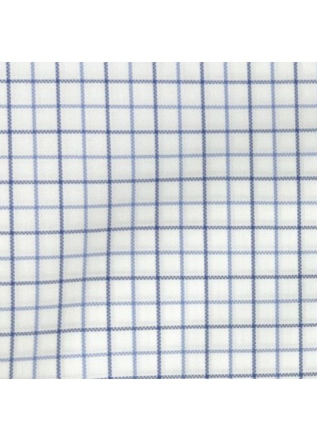 Blue Check Grid Cotton Oxford Shirt