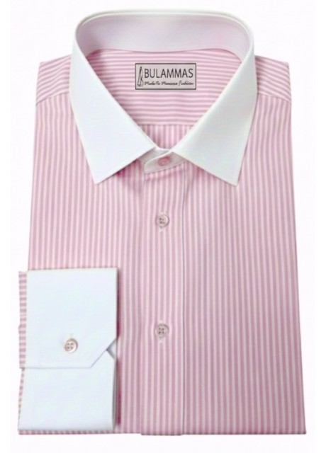 Pink Pin Striped Cotton Shirt - White Collar and Cuffs