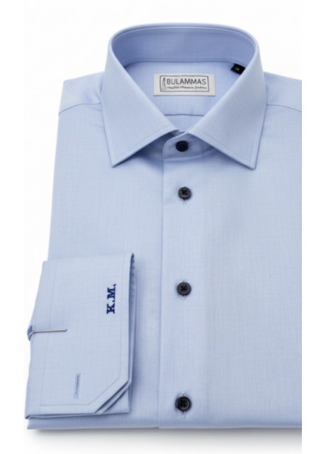  Light Blue Cotton Shirt - navy buttons