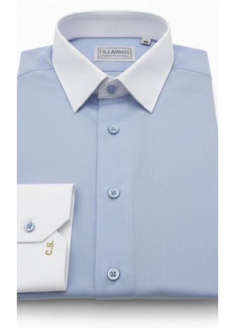  Light Blue Cotton Shirt - white outer collar and cuffs