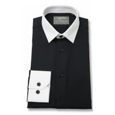 Black Cotton Shirt - white collar and cuffs