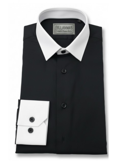 Black Cotton Shirt - white collar and cuffs