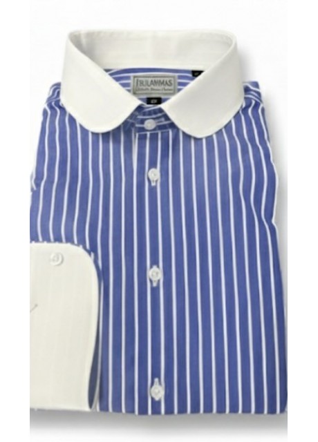 Blue  Stripe Cotton Shirt - white collar and cuffs