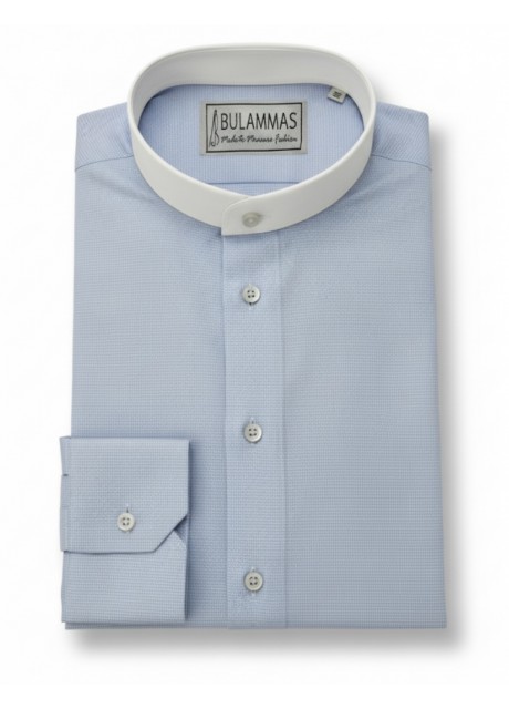 Modern Contrast-Collar Blue Patterned Shirt