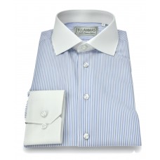 Blue Pinstripe Cotton Shirt with Contrast Collar & Cuffs