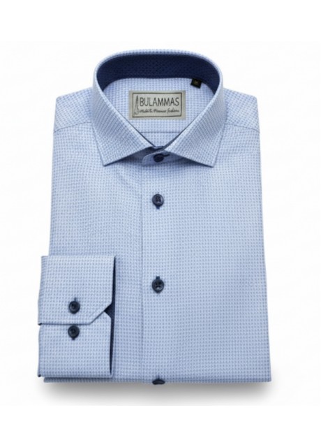 Elegant Blue Checkered Shirt with Contrast Details