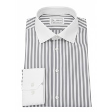 Grey Stripe Cotton Shirt - white collar and cuffs