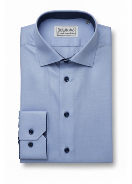 Light Blue Cotton Shirt with Contrast Inner Collar & Cuffs