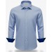 Light Blue Textured Linen Shirt – Contrast Navy Cuffs