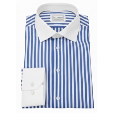 Navy Blue Pinstripe Cotton Shirt with Contrast Collar & Cuffs