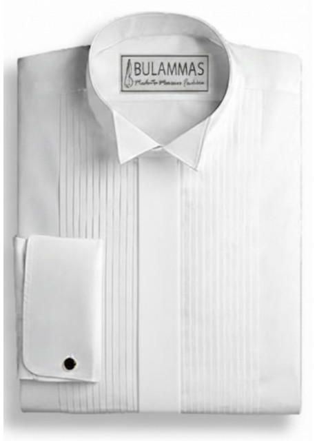 White Pleated Front Tuxedo Shirt with Hidden Placket White Pleated Front Tuxedo Shirt with Hidden Placket