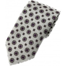 White Cotton Tie - Purple motives