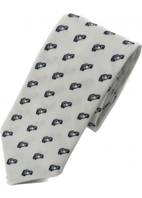 White Cotton Tie - Cars