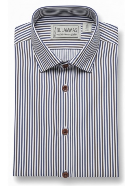 Blue & Brown Pinstripe Cotton Short-Sleeve Shirt Blue & Brown Pinstripe Cotton Short-Sleeve Shirt