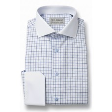 Blue Cotton Oxford Check Shirt - White Collar & Cuffs