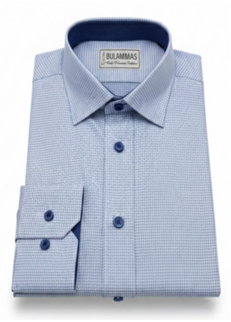 Light Blue Patterned Shirt  - Contrast Inner Collar & Cuffs