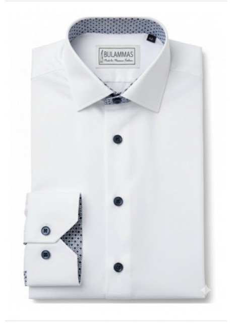 White Cotton Shirt with Contrast Trim Details