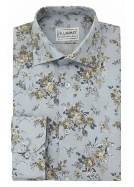    Blue Floral Cotton Shirt