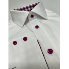 White Cotton Shirt - contrast inner collar and cuffs
