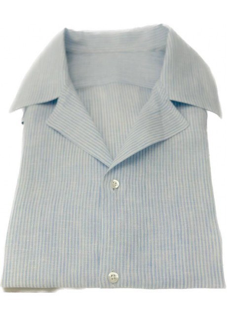 Blue Stripe Linen Shirt - Short Sleeve