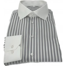 Grey Stripe Cotton Shirt - white collar and cuffs