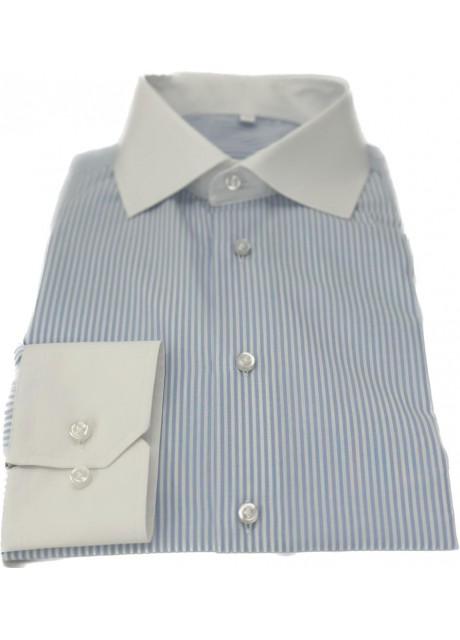 Blue Stripe Cotton Shirt - white collar and cuffs