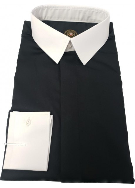 Black Cotton Shirt - white collar and cuffs