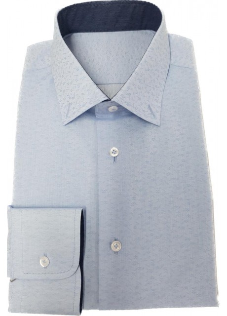 Blue Jacquard Cotton Shirt - contrasts