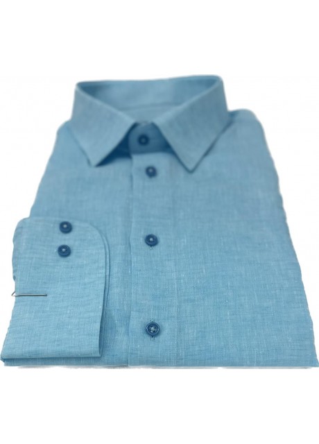 Light Blue - Green Linen shirt