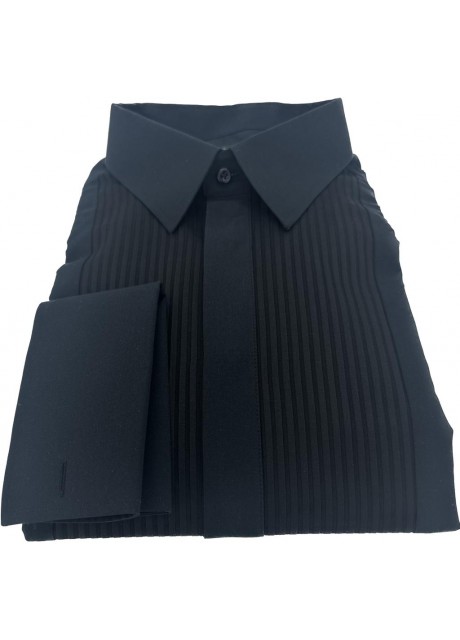 Black Cotton Pleated Shirt