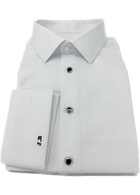 White Oxford Cotton Shirt - silver/black hand sewn buttons   