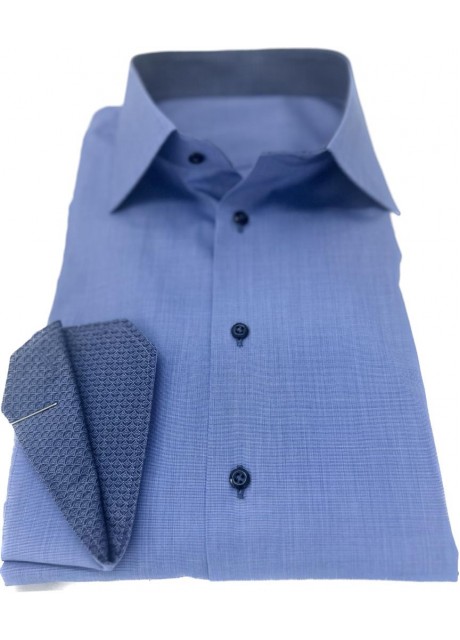 Light Blue Cotton Shirt - contrast inner collar stand and cuffs