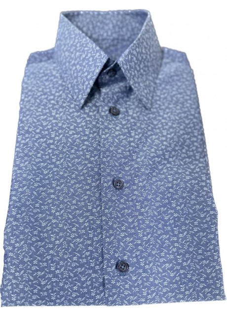 Blue Figures Cotton Shirt - short sleeves