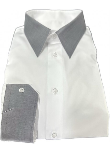 White Cotton Shirt - grey outer collar and outer cuffs