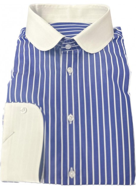 Blue  Stripe Cotton Shirt - white collar and cuffs